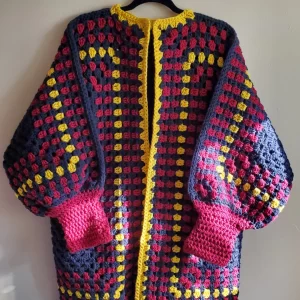 Crochet Cardigan Handmade Black, Red & Yellow